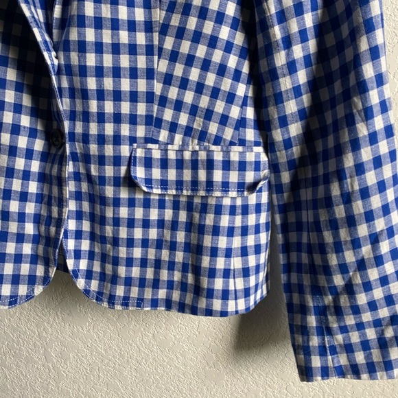 J.Crew Campbell Linen Blend Blue Gingham Check Preppy Academia Office Blazer 2 - Picture 6 of 16